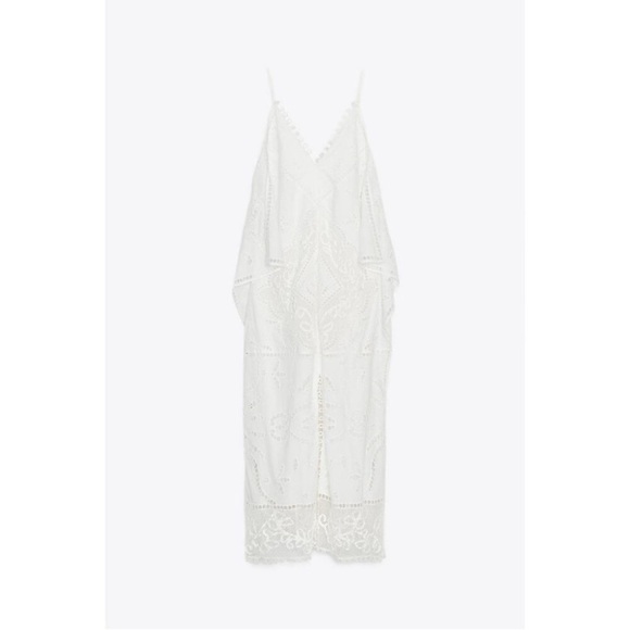 ZARA White Embroidered Lace Maxi Dress NWT Boho Cotton Slip Beach Resort ZW XS - Picture 2 of 14